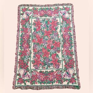 Vintage Tapestry Throw Blanket 90’s Holiday Cherubs Angels Fringe